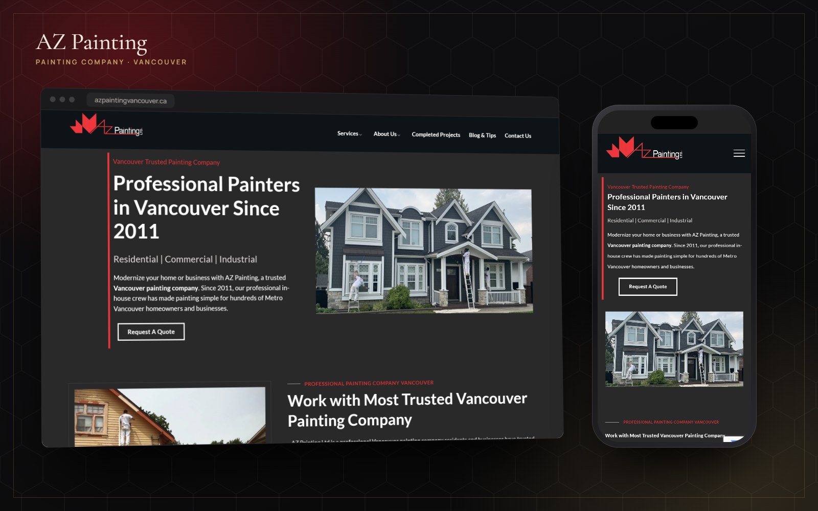 AZ Painting website on desktop and mobile: professional painters in Vancouver since 2011